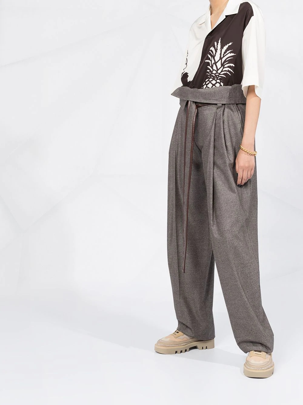 paper-bag waist pleated trousers - 6