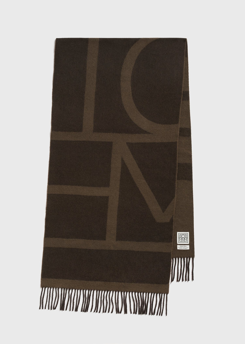 Monogram jacquard wool scarf dark brown 6