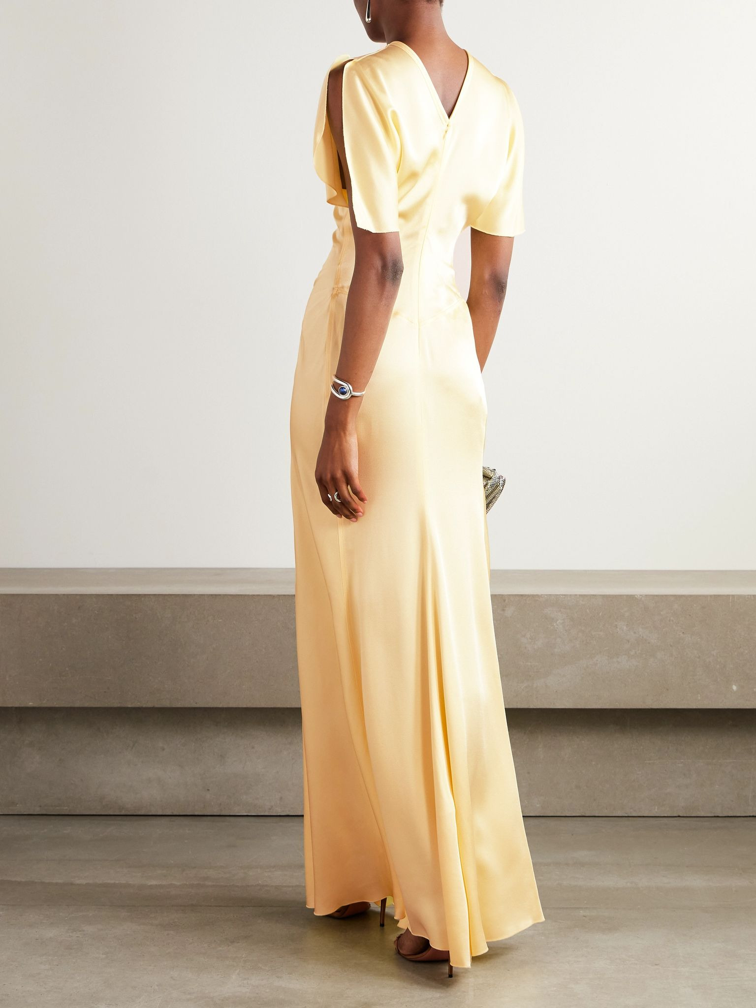 Bella satin-crepe gown Pastel yellow - 3