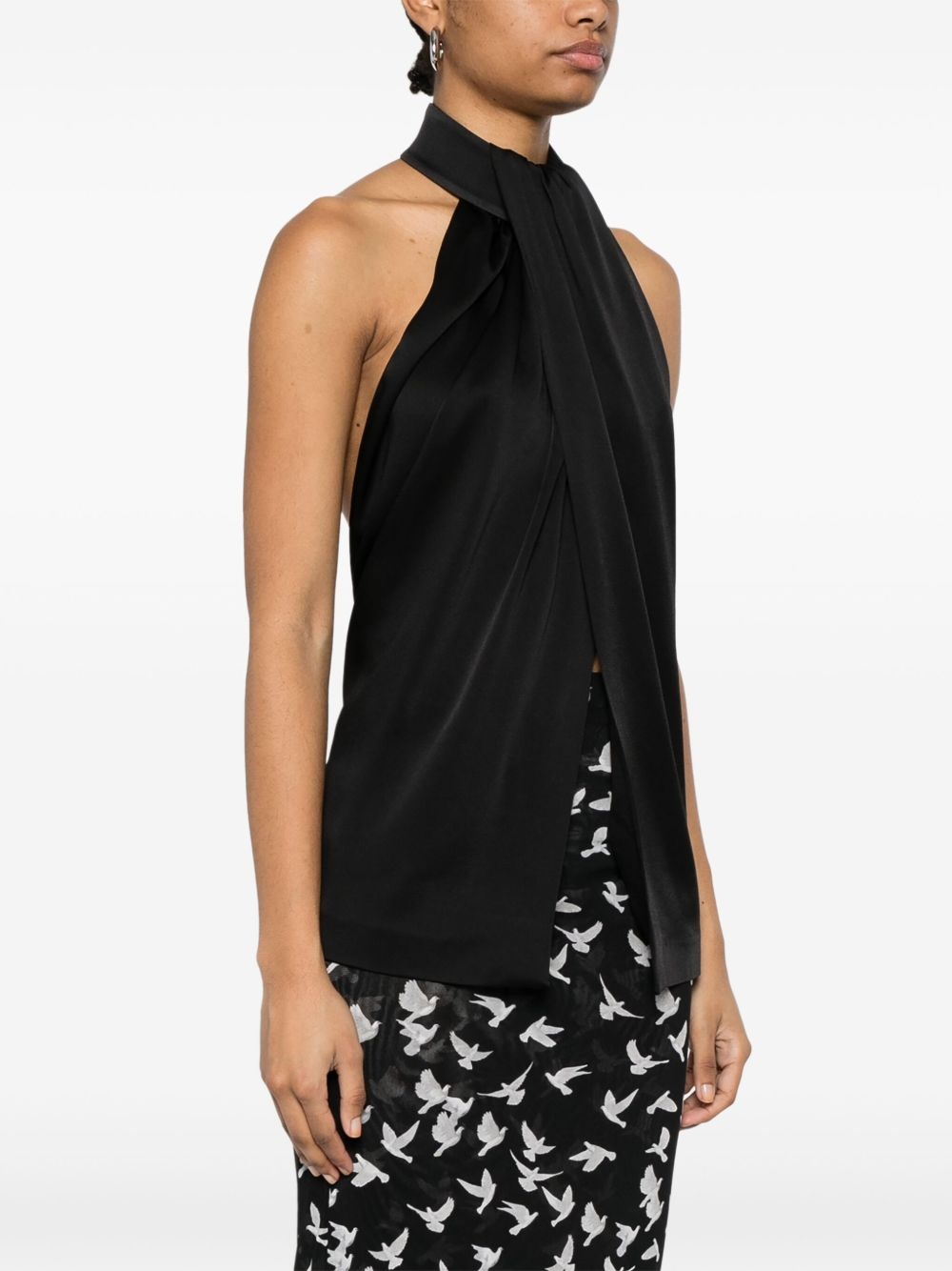 satin halterneck tank top - 3