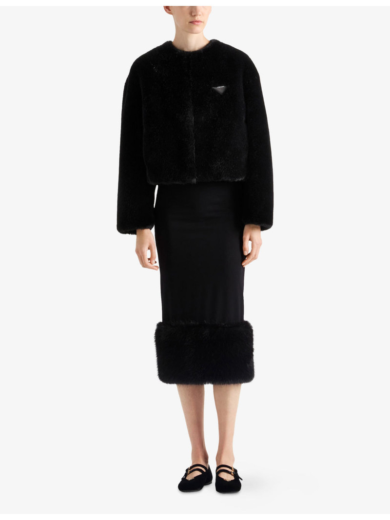 Prada Aspen Triangle-Logo Cropped Faux-Fur Jacket outlook