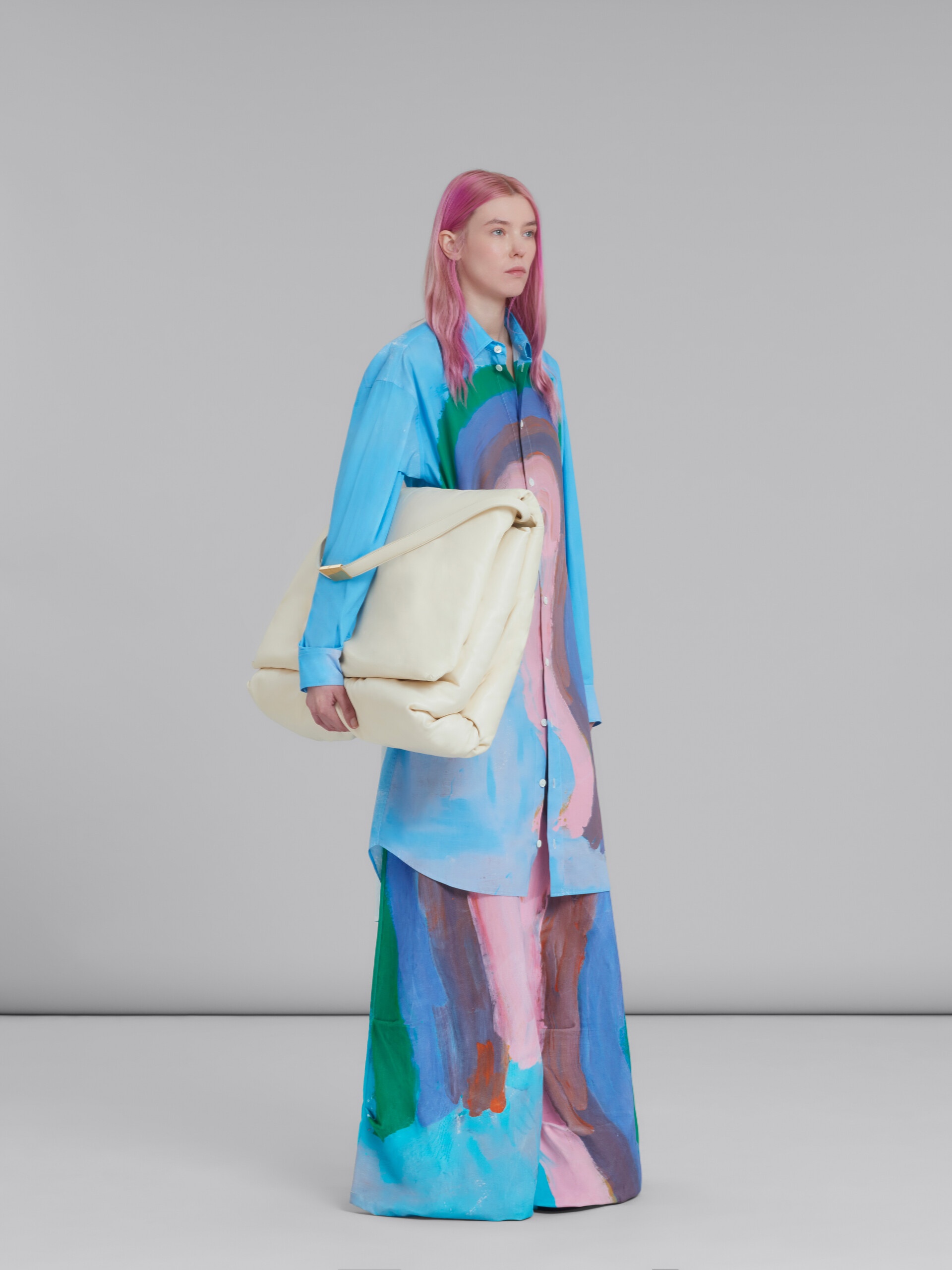 BLUE POPLIN SHIRT DRESS WITH RAINBOW PRINT - 6