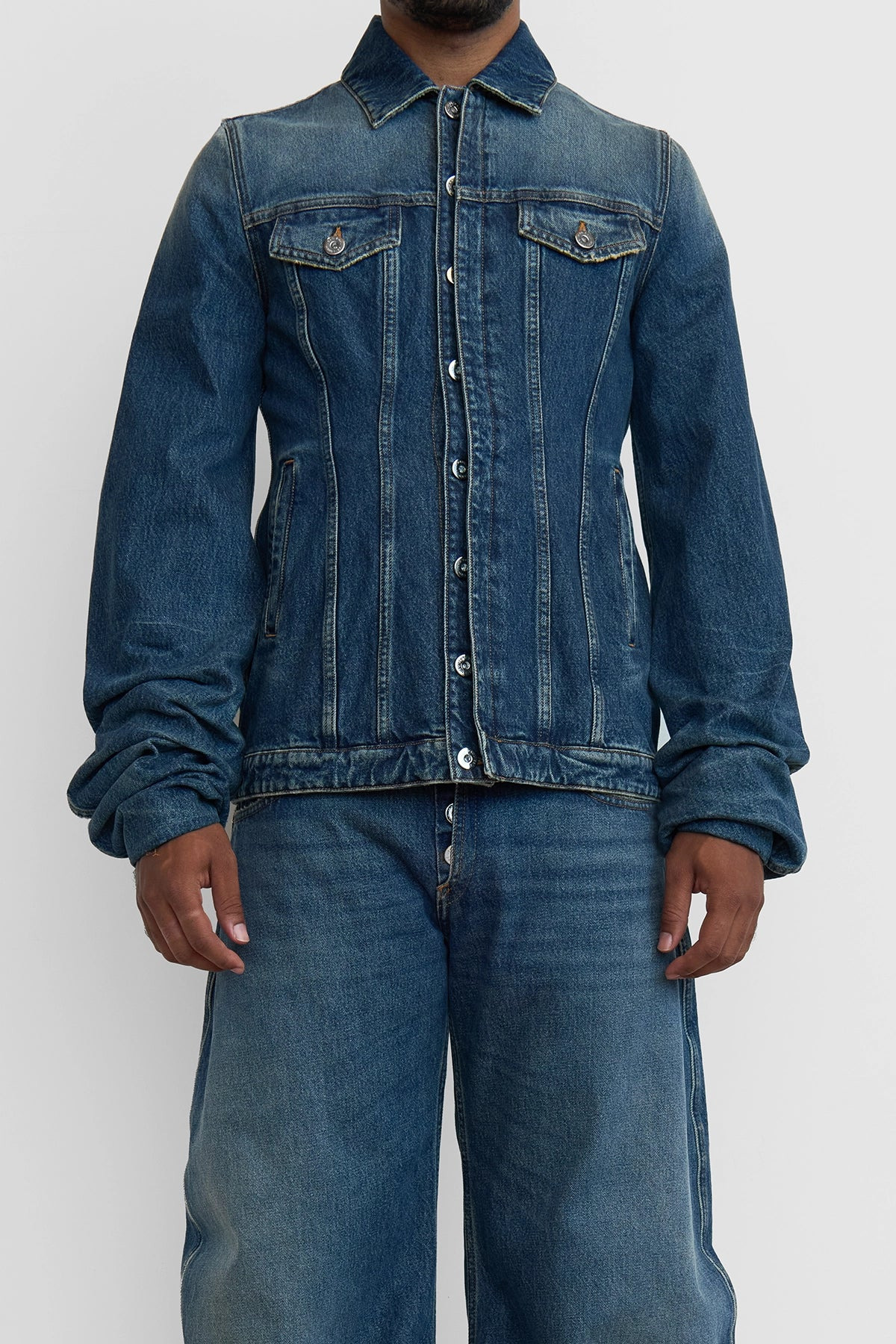 Jean Paul Gaultier Fitted Denim Jacket With Extended Sleeves Vintage Blue - 4