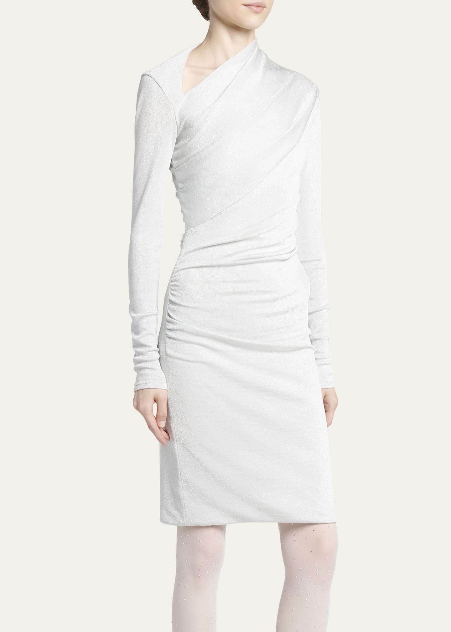 Metallic Ruched Jersey Mini Dress - 4