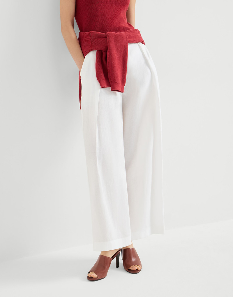 Cotton pleated A-Line trousers with monili 5