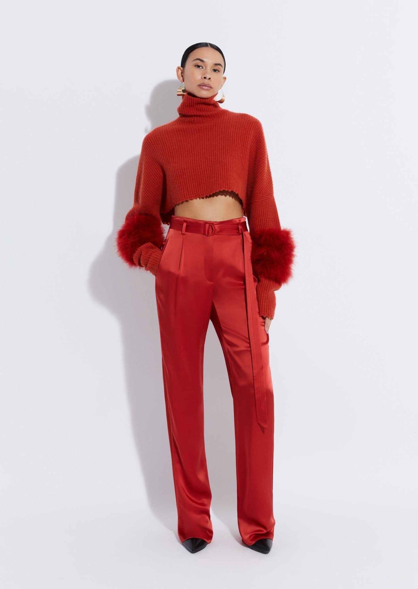 Airy Cashmere Cropped Turtleneck With Marabou Feathers - 2