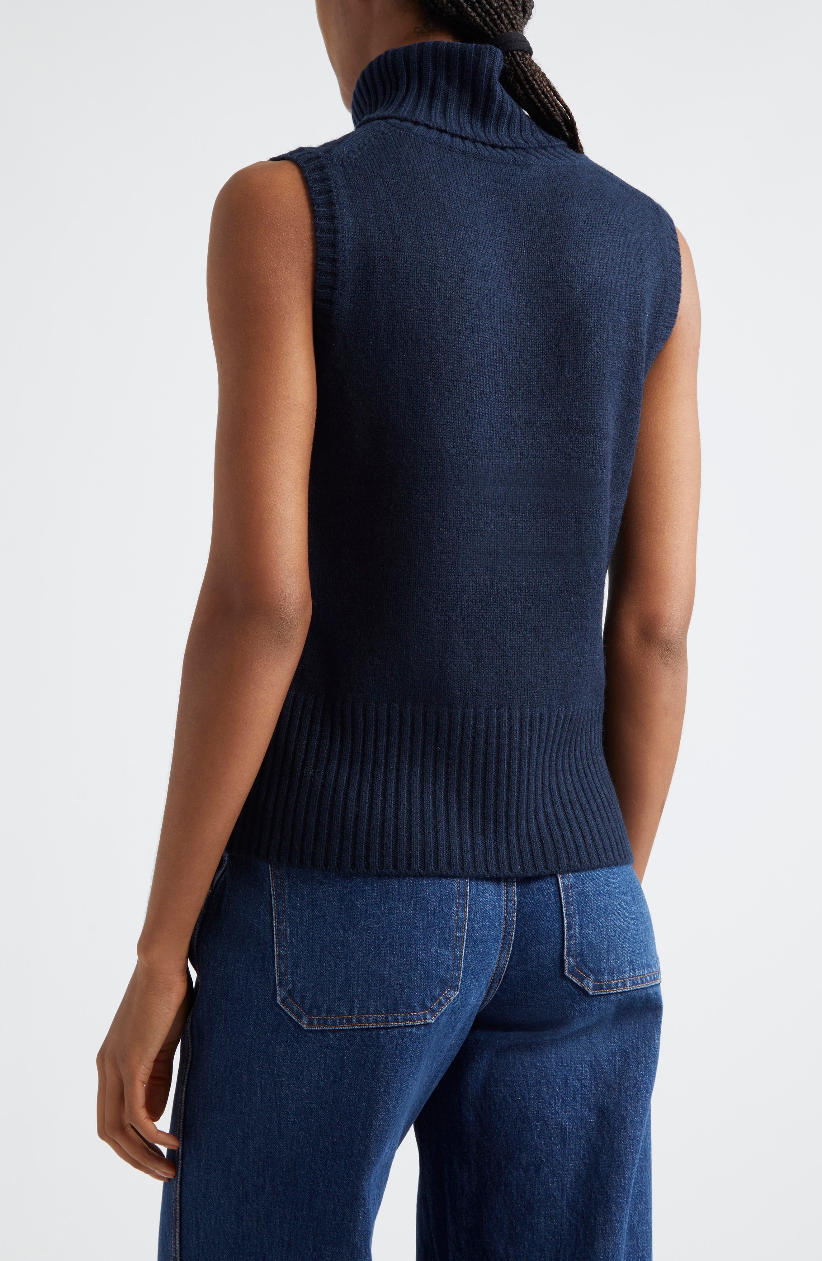 Veronica Beard Mazzy Turtleneck Sleeveless Cashmere Sweater in Navy at Nordstrom - 2
