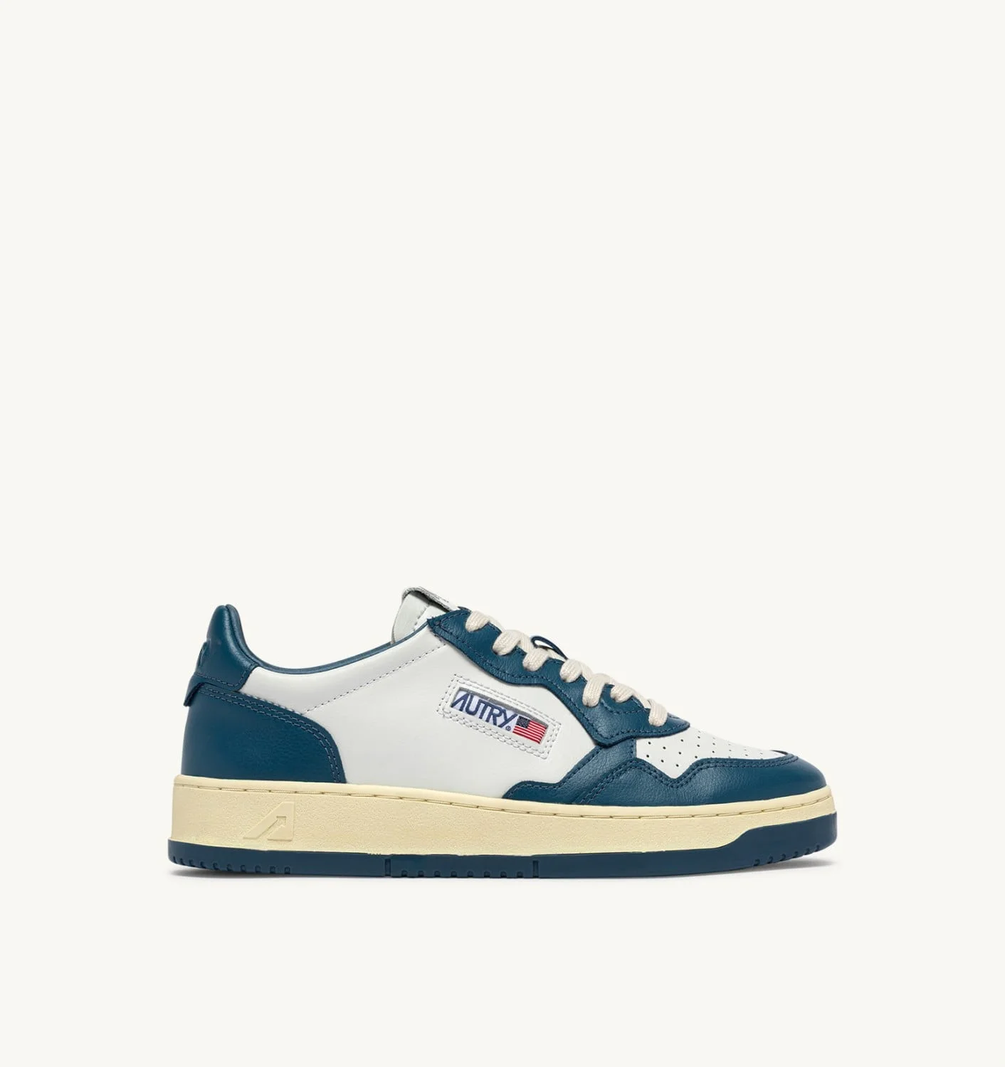 MEDALIST LOW BICOLOR SNEAKERS IN WHITE AND MALLARD BLUE LEATHER - 1