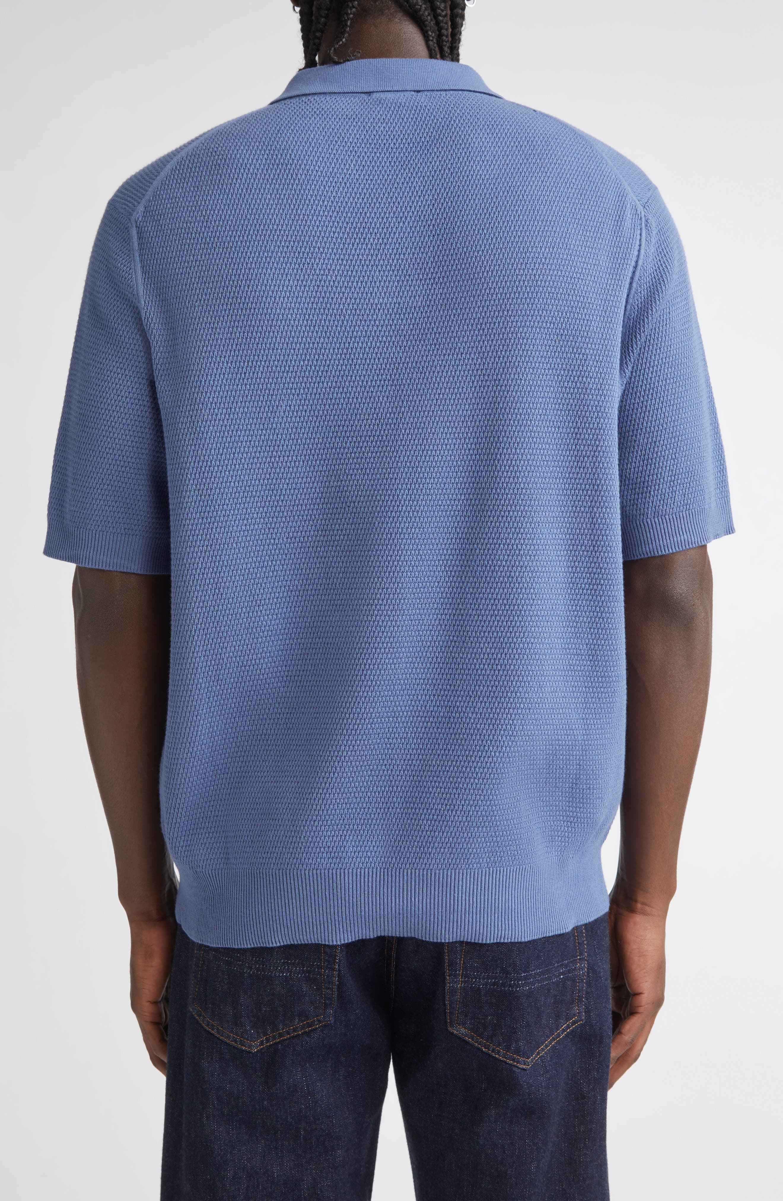 Sunspel Compact Mesh Polo Sweater in Soft Denim at Nordstrom - 2