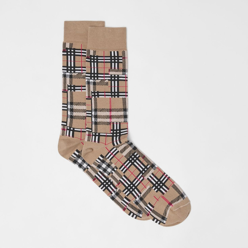 Patchwork Check Cotton Cashmere Blend Socks 4