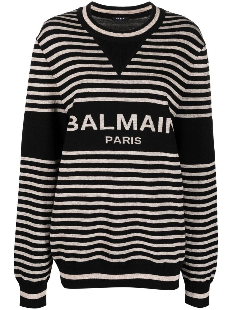 striped intarsia logo jumper - 1