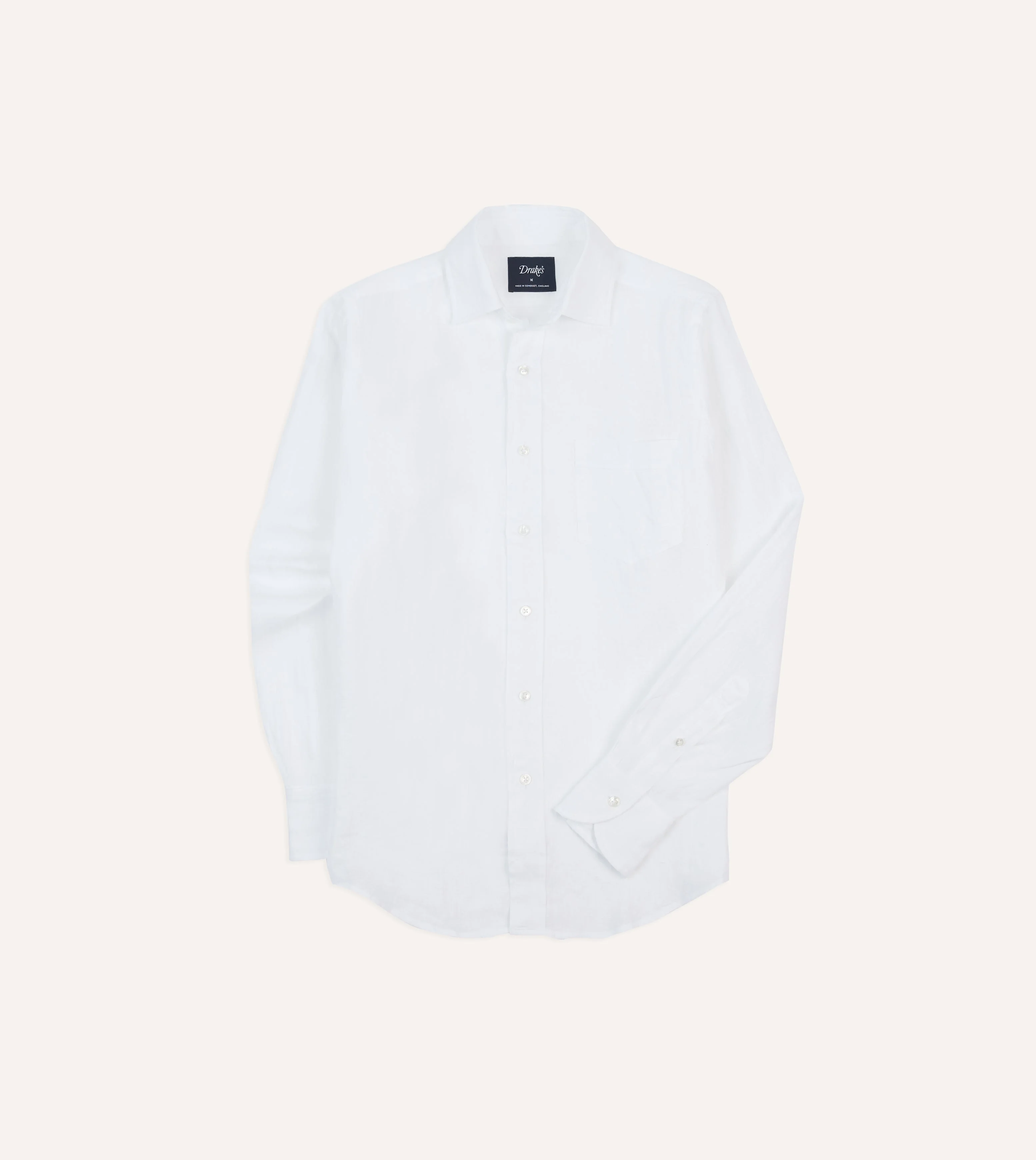 White Linen Spread Collar Shirt - 1
