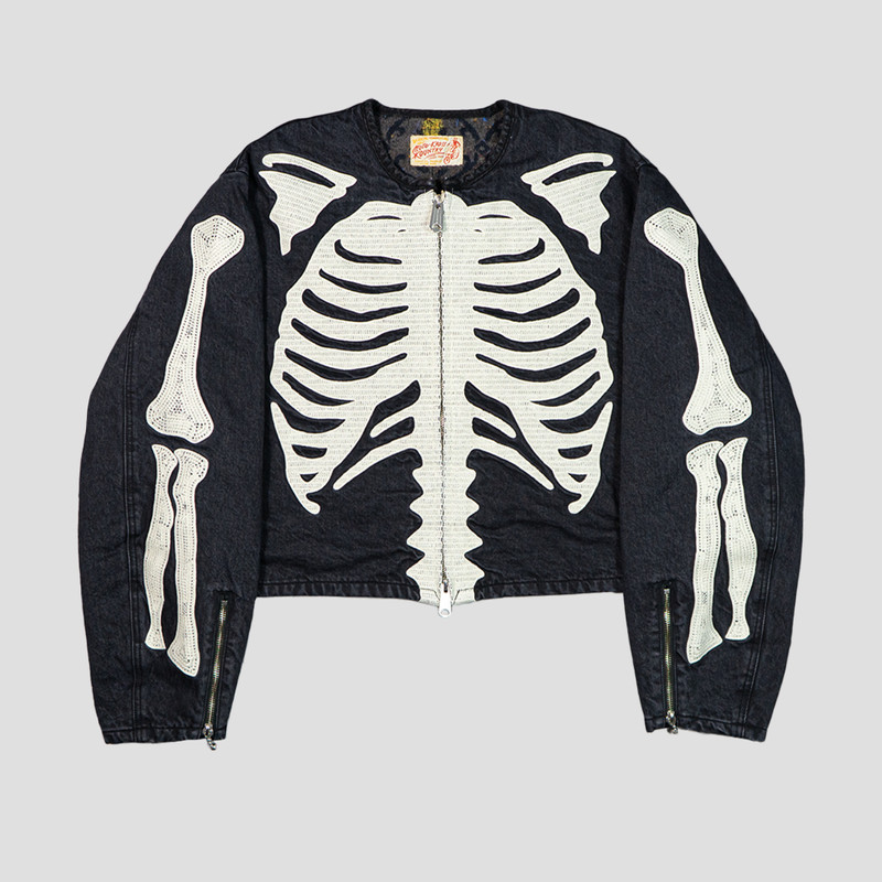 14oz BLACK DENIM MOTORCROSS JACKET (BONE) 1