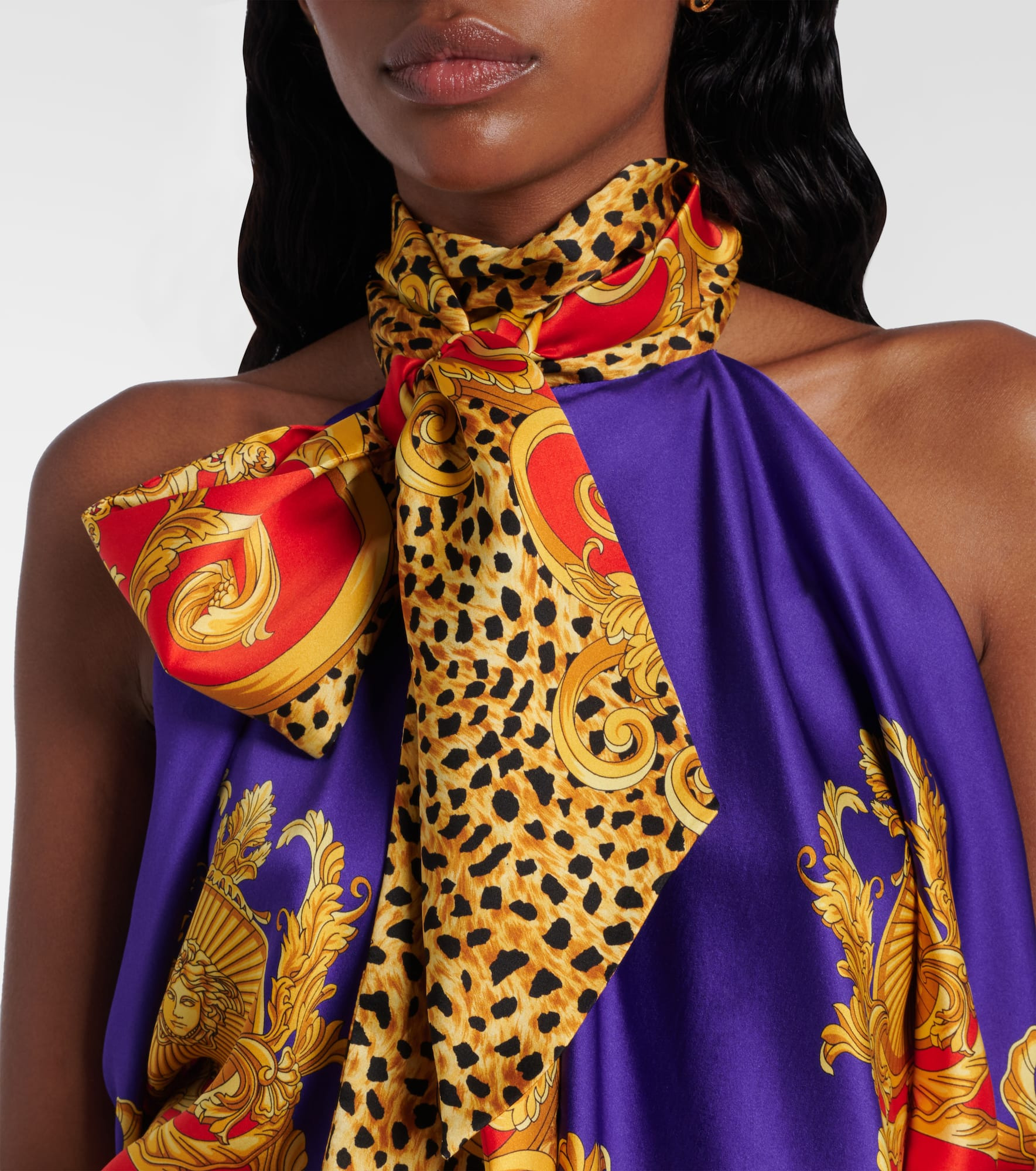 Bow-detail printed silk satin top - 4