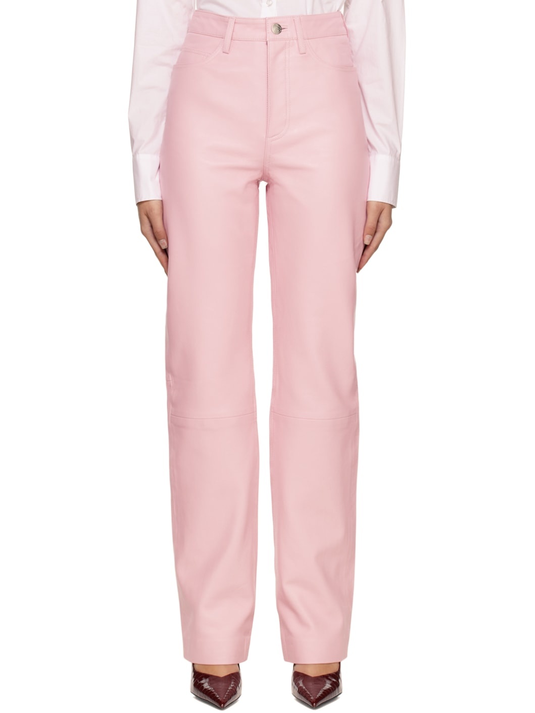 Pink Straight Leather Pants - 1