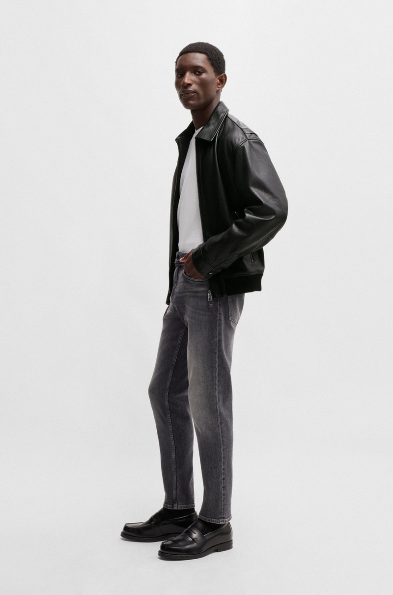 BOSS MILLED-LEATHER JACKET WITH TWO-WAY ZIP outlook