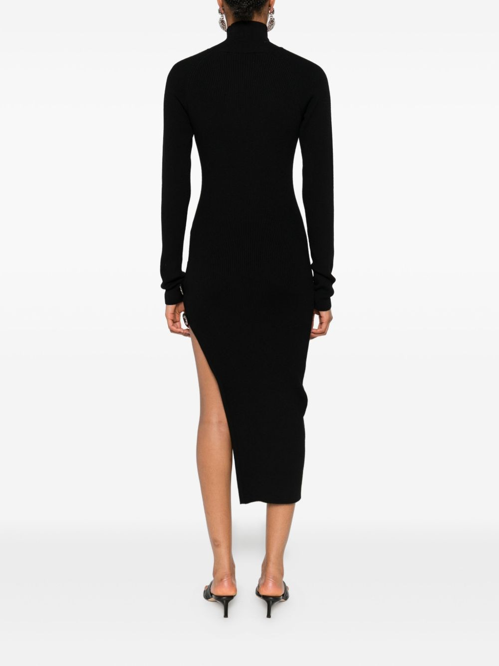 ribbed turtleneck buckle-detail asymmetric party dress - 4