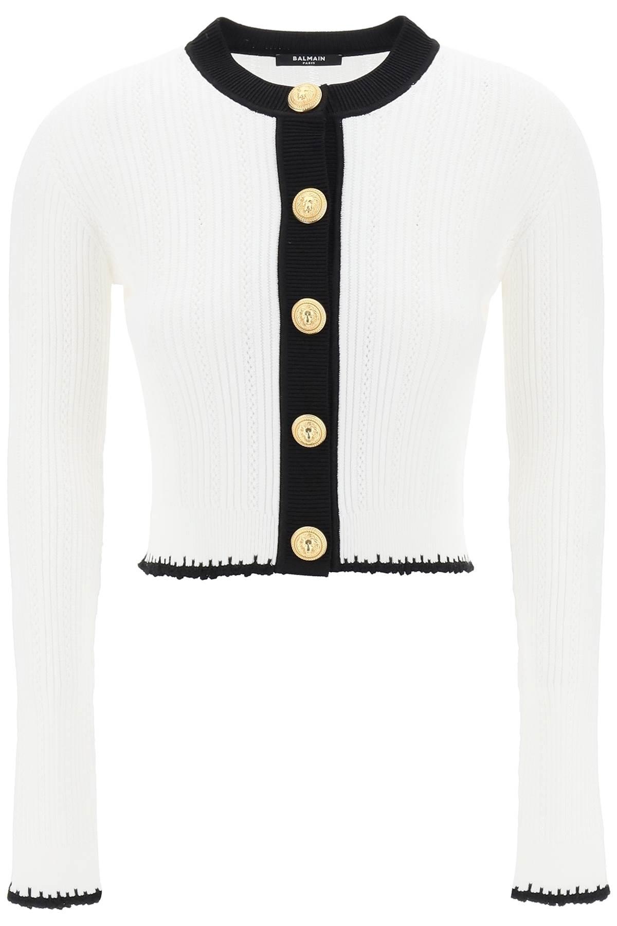 Balmain Bicolor Knit Cardigan With Embossed Buttons - 1