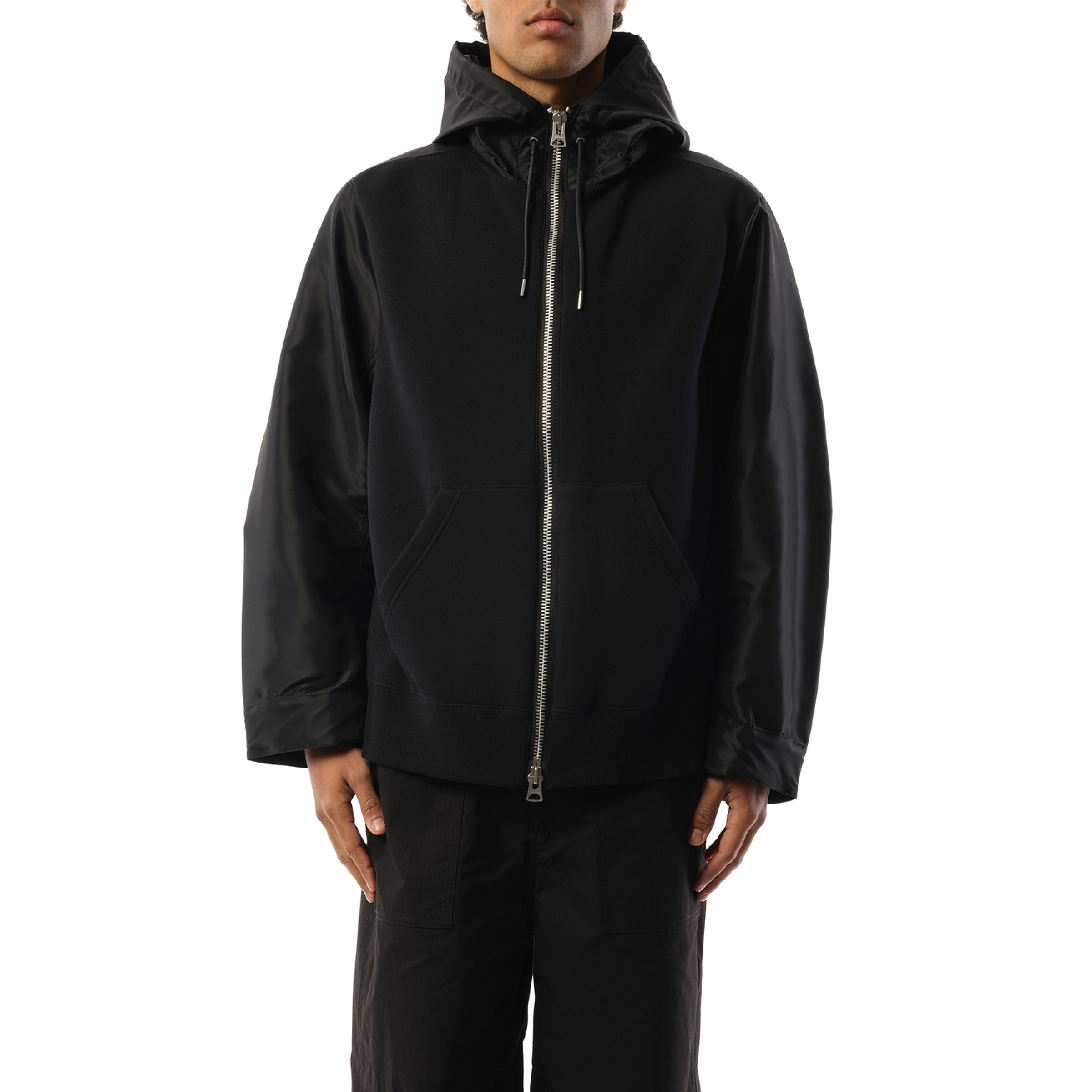 Balloon Nylon Twill x Sponge Sweat Hoodie in Black - 1