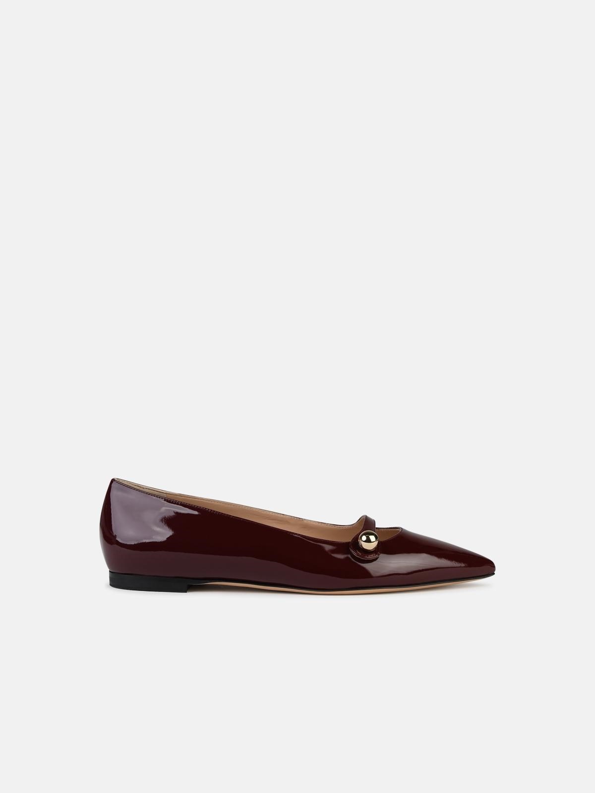 'CLEO' BURGUNDY SHINY LEATHER BALLET FLATS - 1