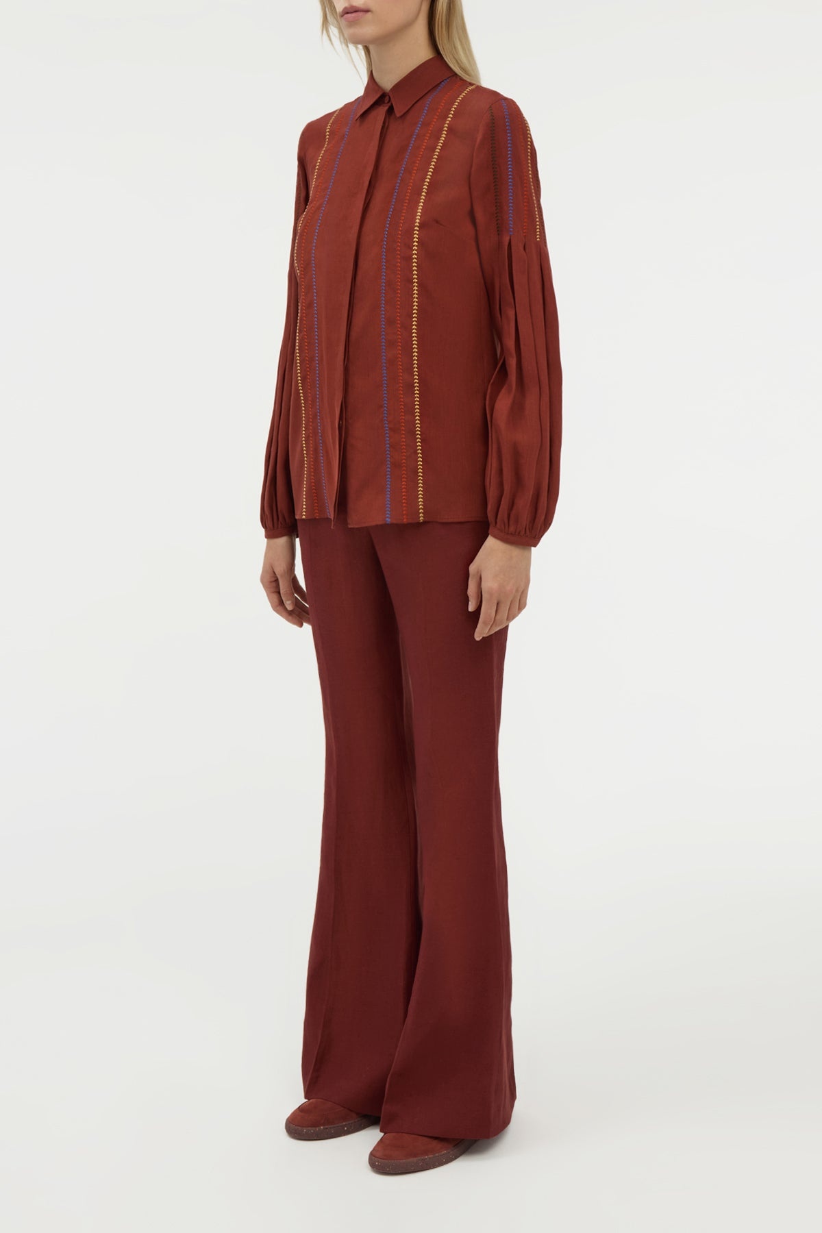 Inga Blouse in Burnt Sienna Multi Aloe Linen - 3