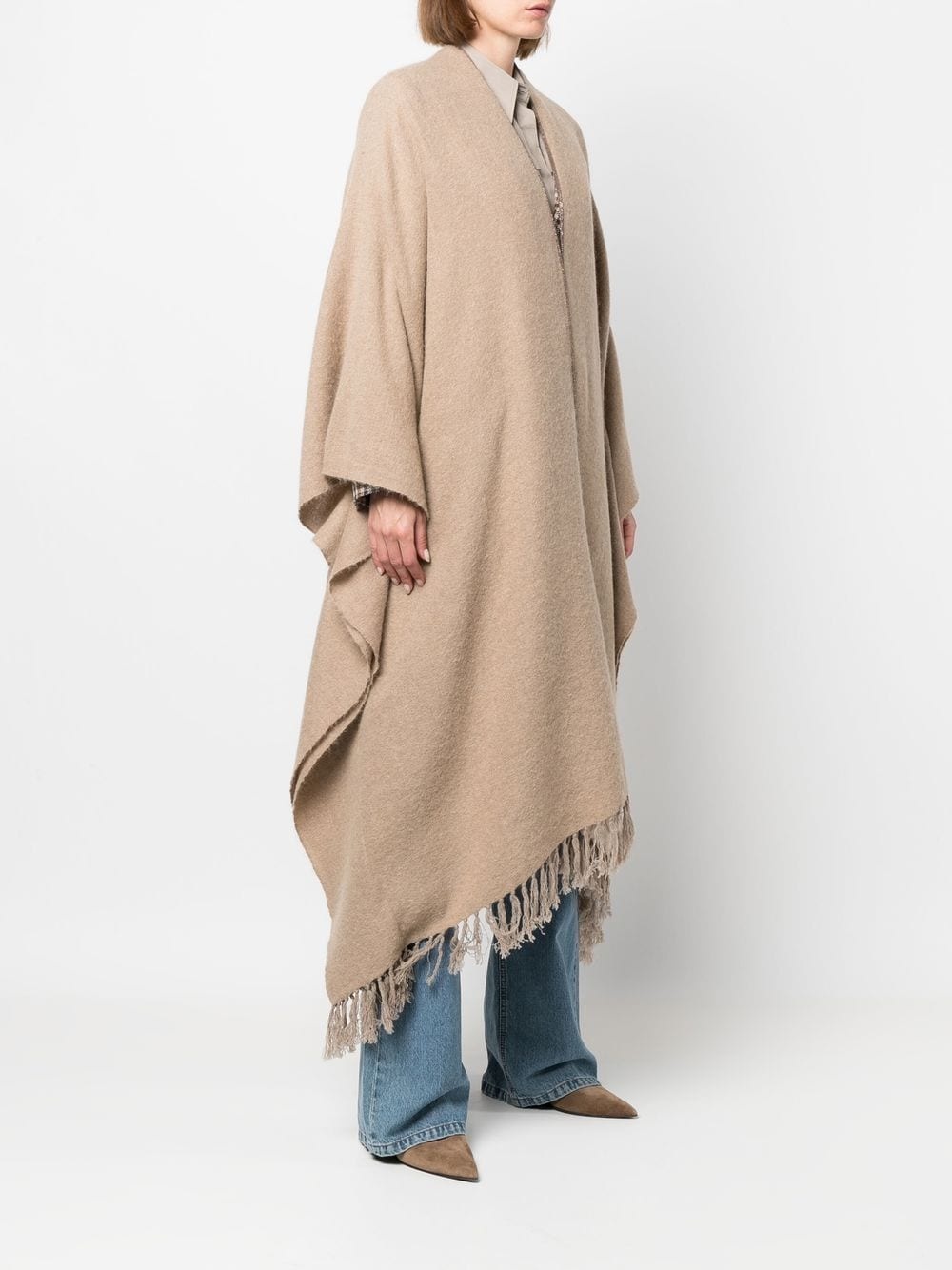 Monili-trim fringed poncho - 3