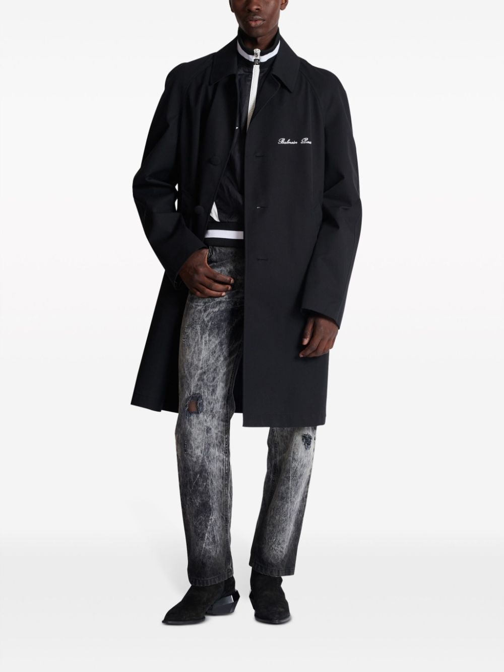 logo-embroidered single-breasted coat - 2