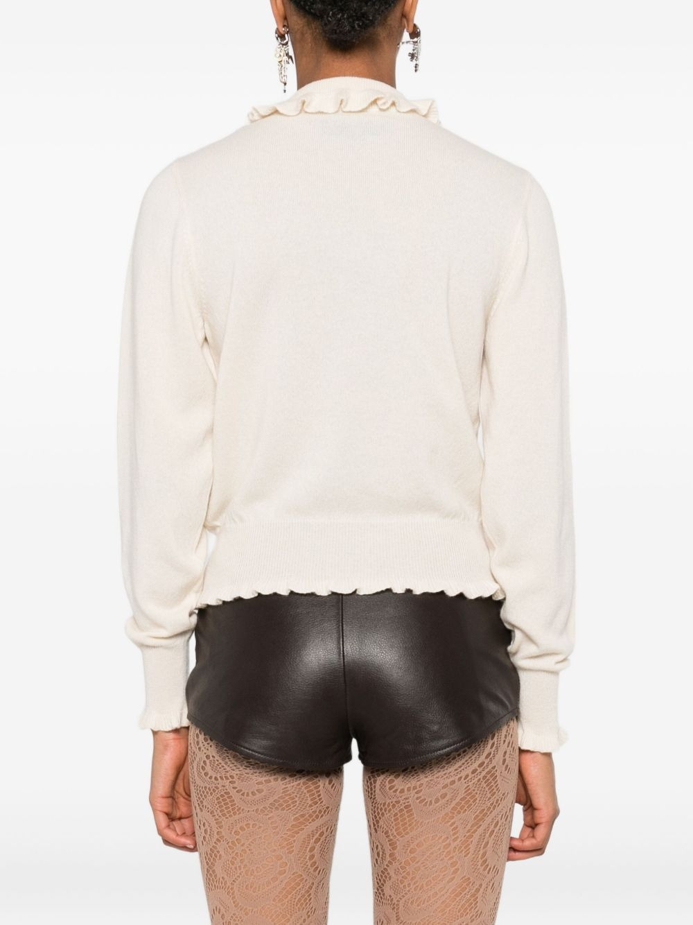 ruffled-collar cashmere polo top - 4