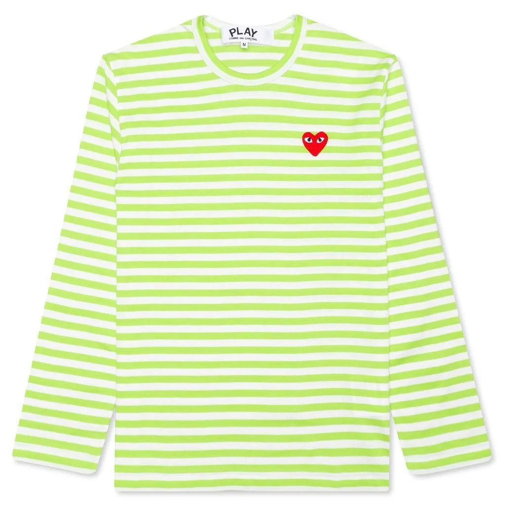 COMME DES GARCONS PLAY PASTELLE STRIPED L/S SHIRT - GREEN - 1