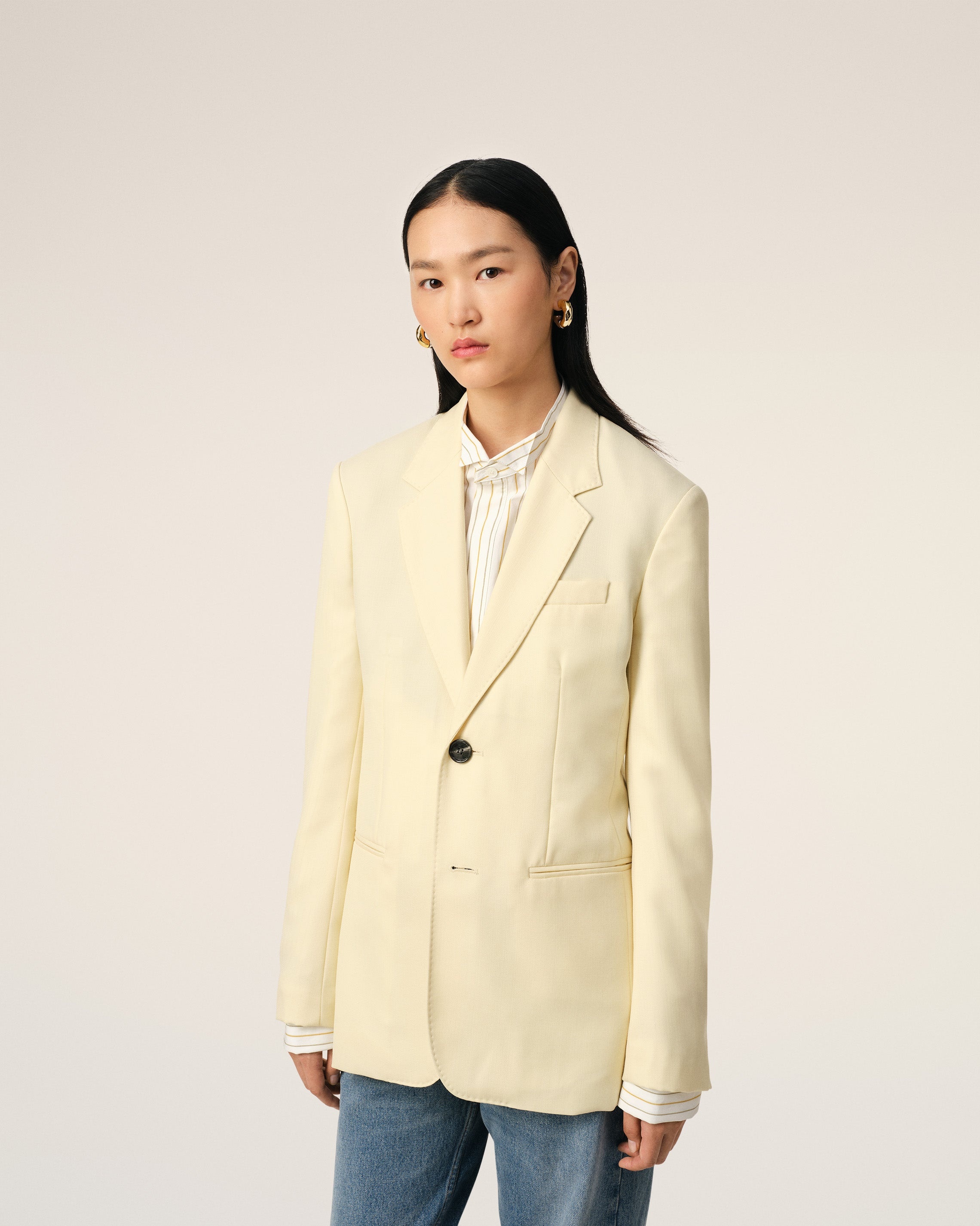 YELLOW WOOL SEMI-LINED JACKET - 3