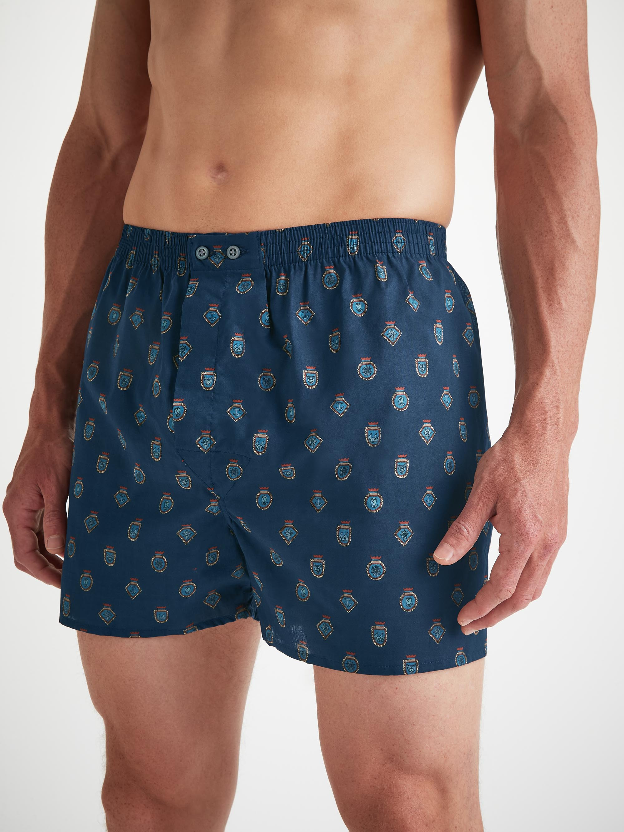 Men's Classic Fit Boxers Cotton Batiste Navy Badge Print - 3