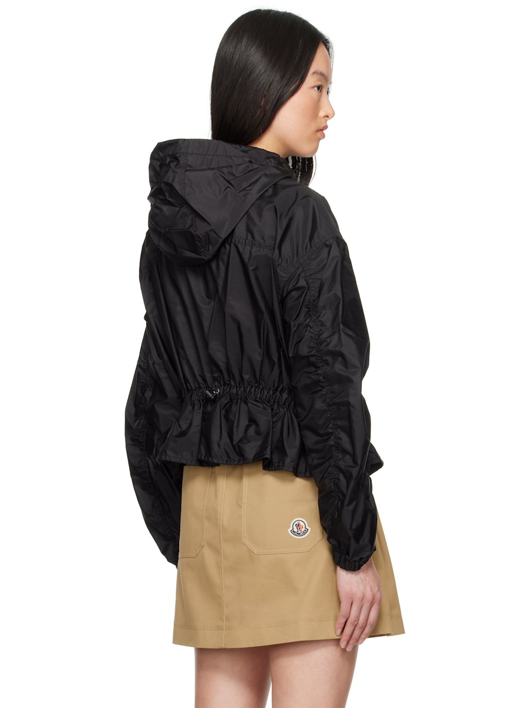 Black Curton Hooded Peplum Jacket - 3