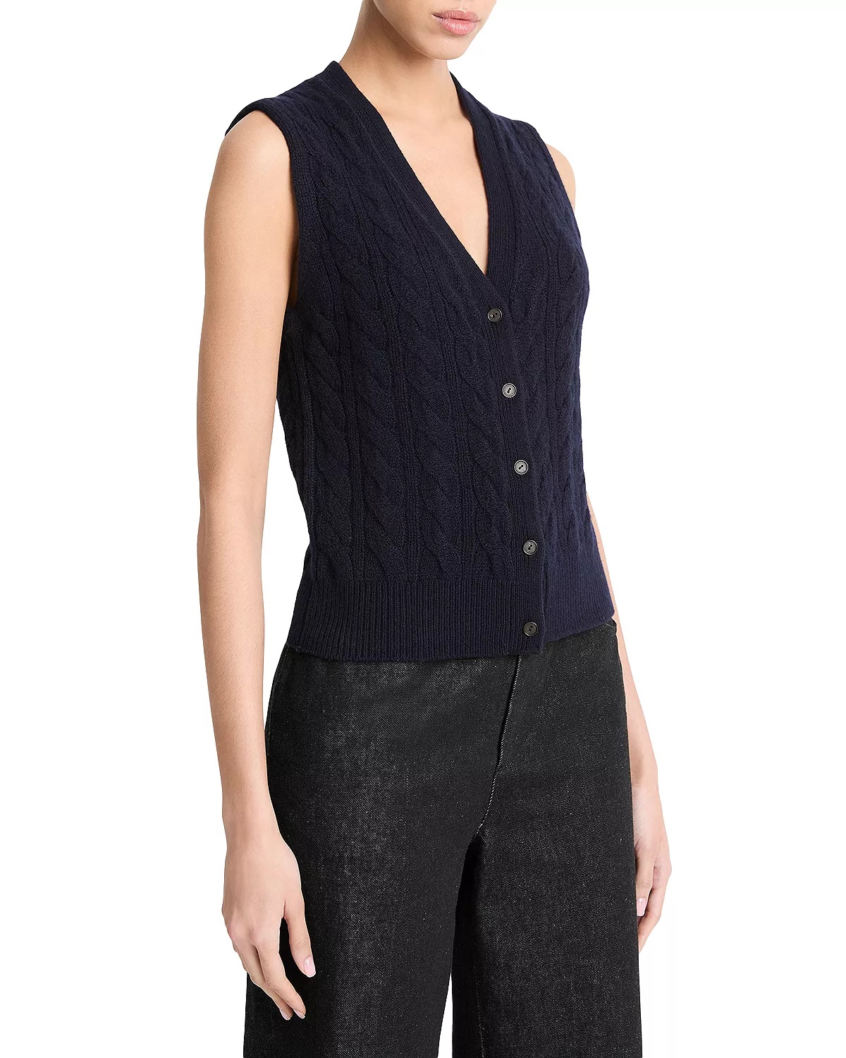 V Neck Cable Knit Sweater Vest - 4