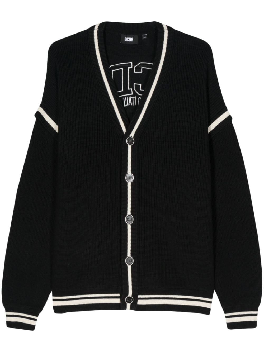 logo-embroidered cotton cardigan - 1