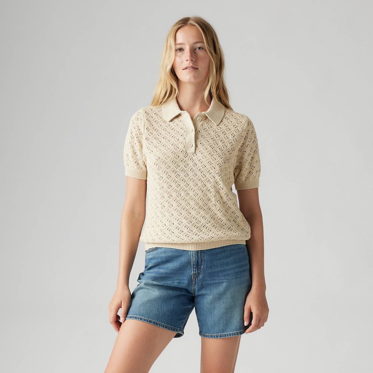 LAVENDER POINTELLE POLO SWEATER - 2