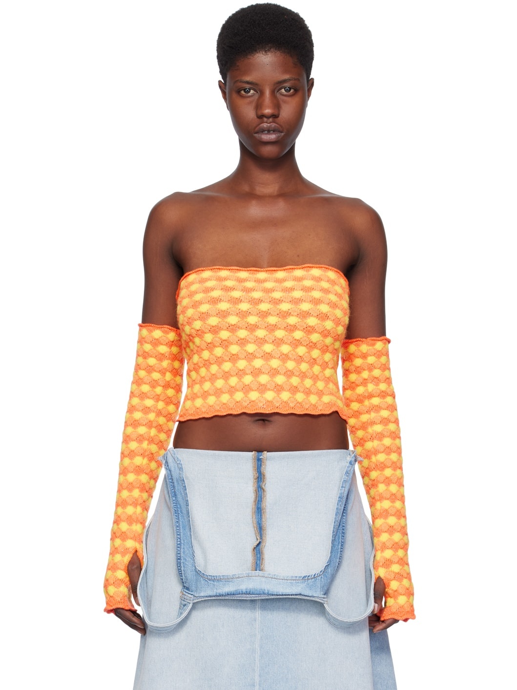 Orange Jacquard Tank Top - 1