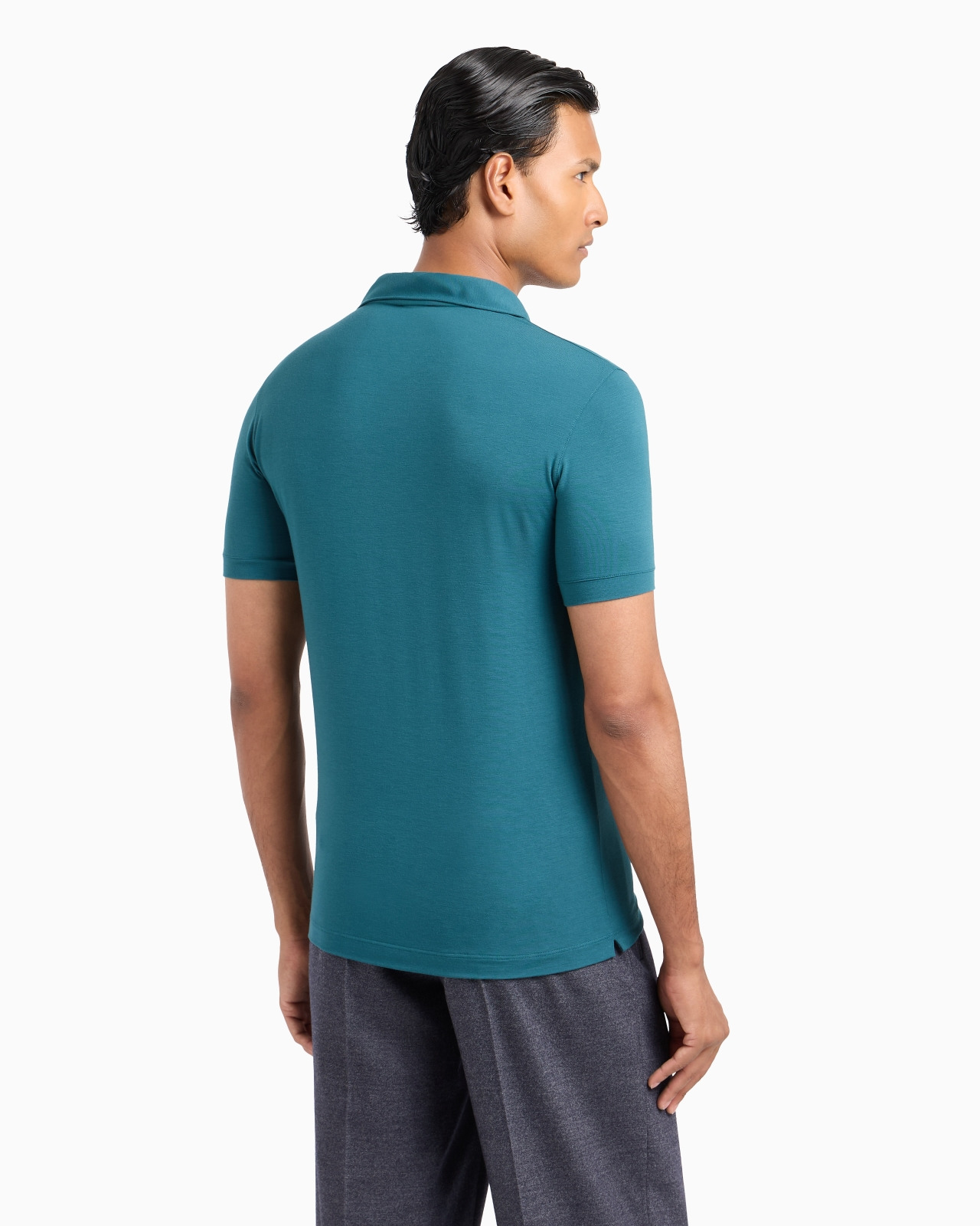Stretch viscose jersey short-sleeved polo shirt - 3