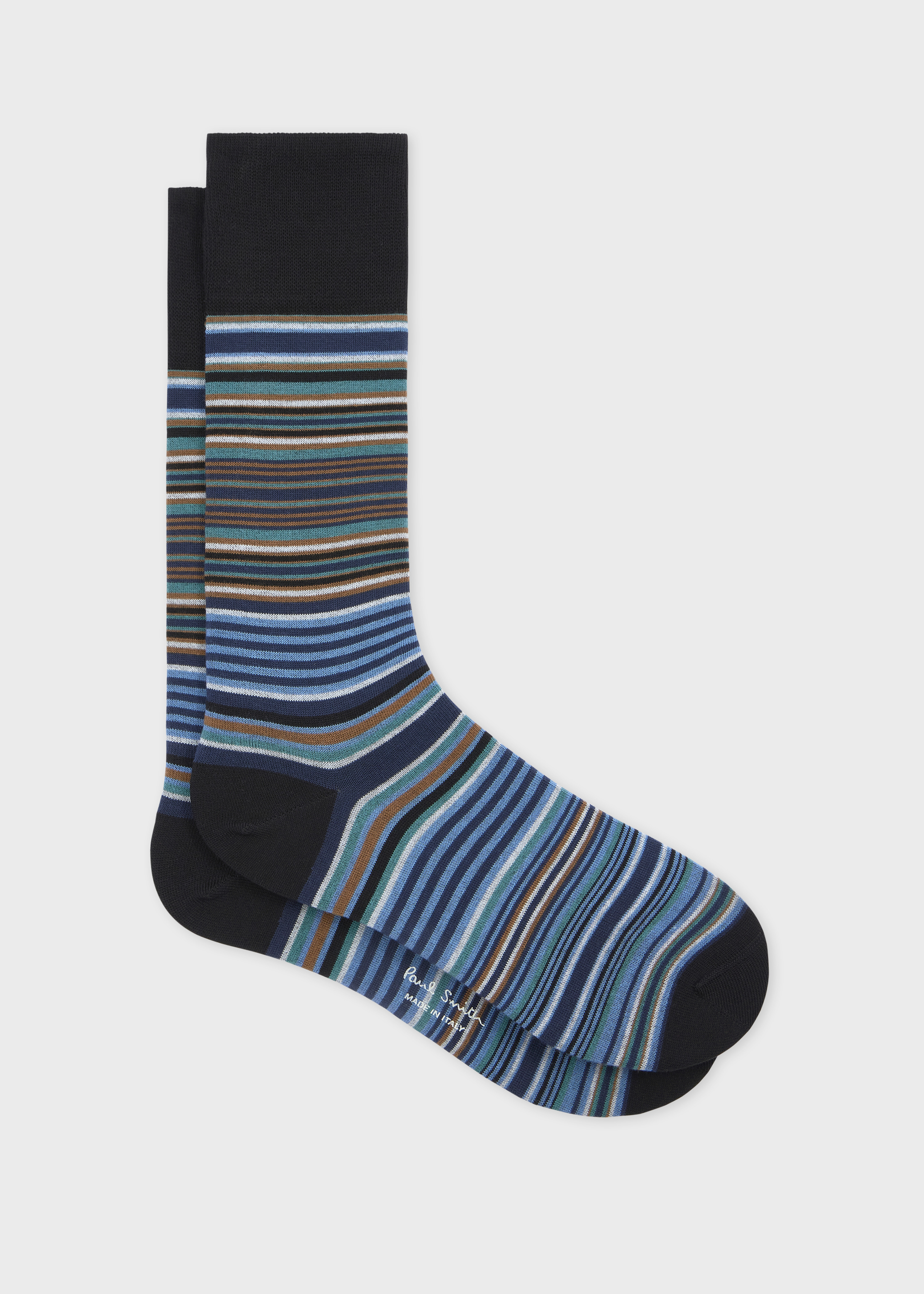 Black Cotton-Blend Stripe Socks - 1
