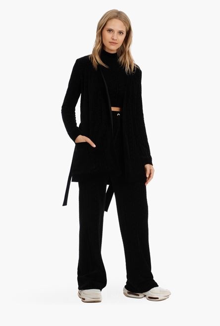Black velvet cardigan with embossed Balmain monogram - 2