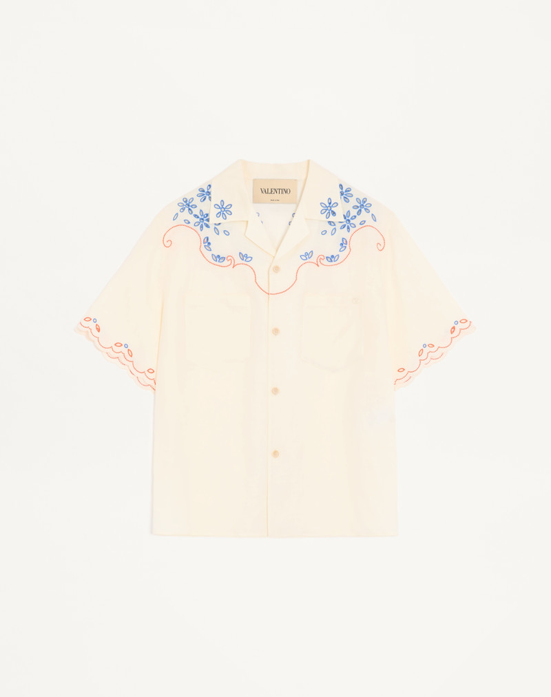 VALENTINO LINEN BOWLING SHIRT IN SAN GALLO WITH VLOGO EMBROIDERY 1