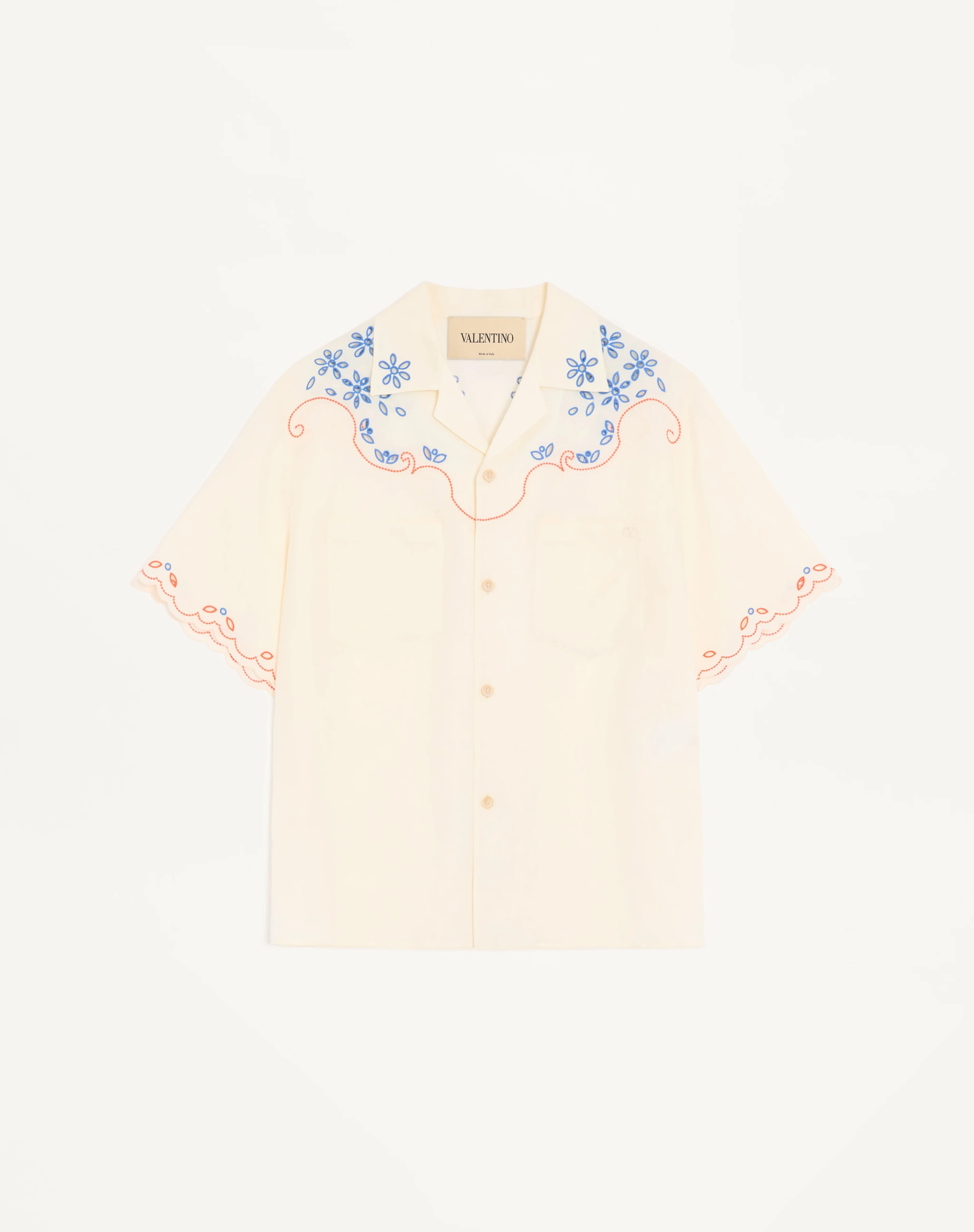 VALENTINO LINEN BOWLING SHIRT IN SAN GALLO WITH VLOGO EMBROIDERY - 1