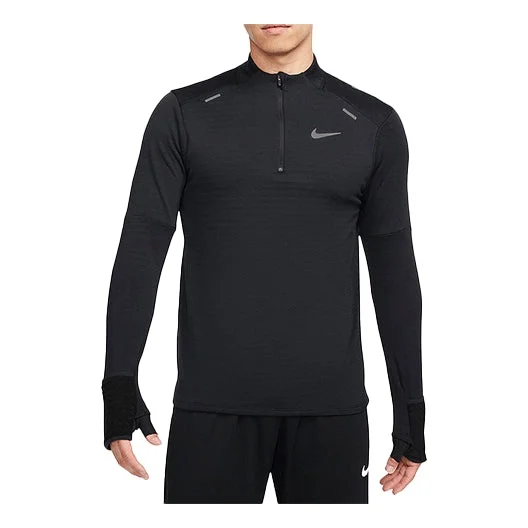 Men's Nike Sports Logo Solid Color Stand Collar Long Sleeves Black T-Shirt DD5663-010 - 1