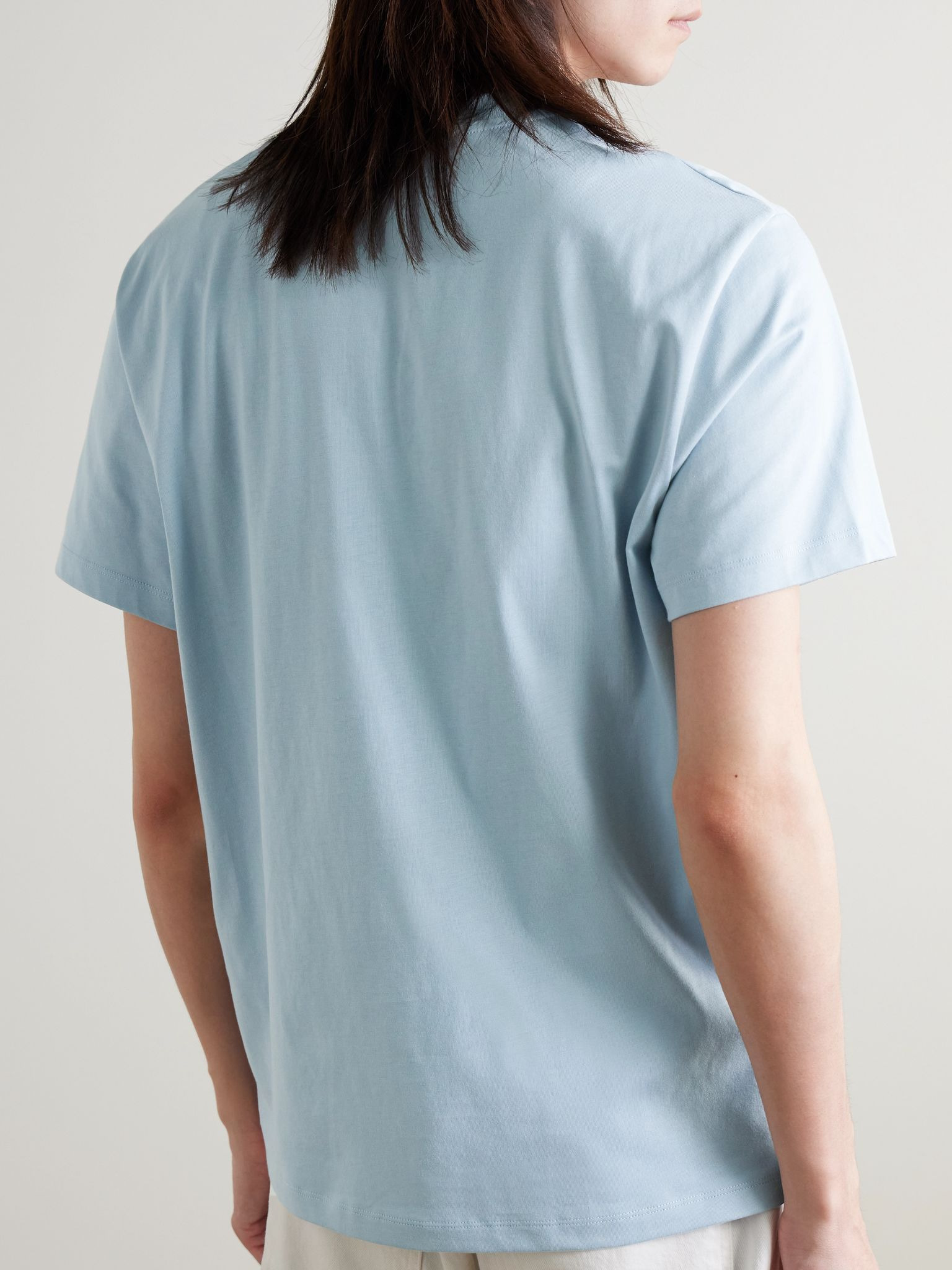 Logo-Embroidered Cotton-Jersey T-Shirt Blue - 4