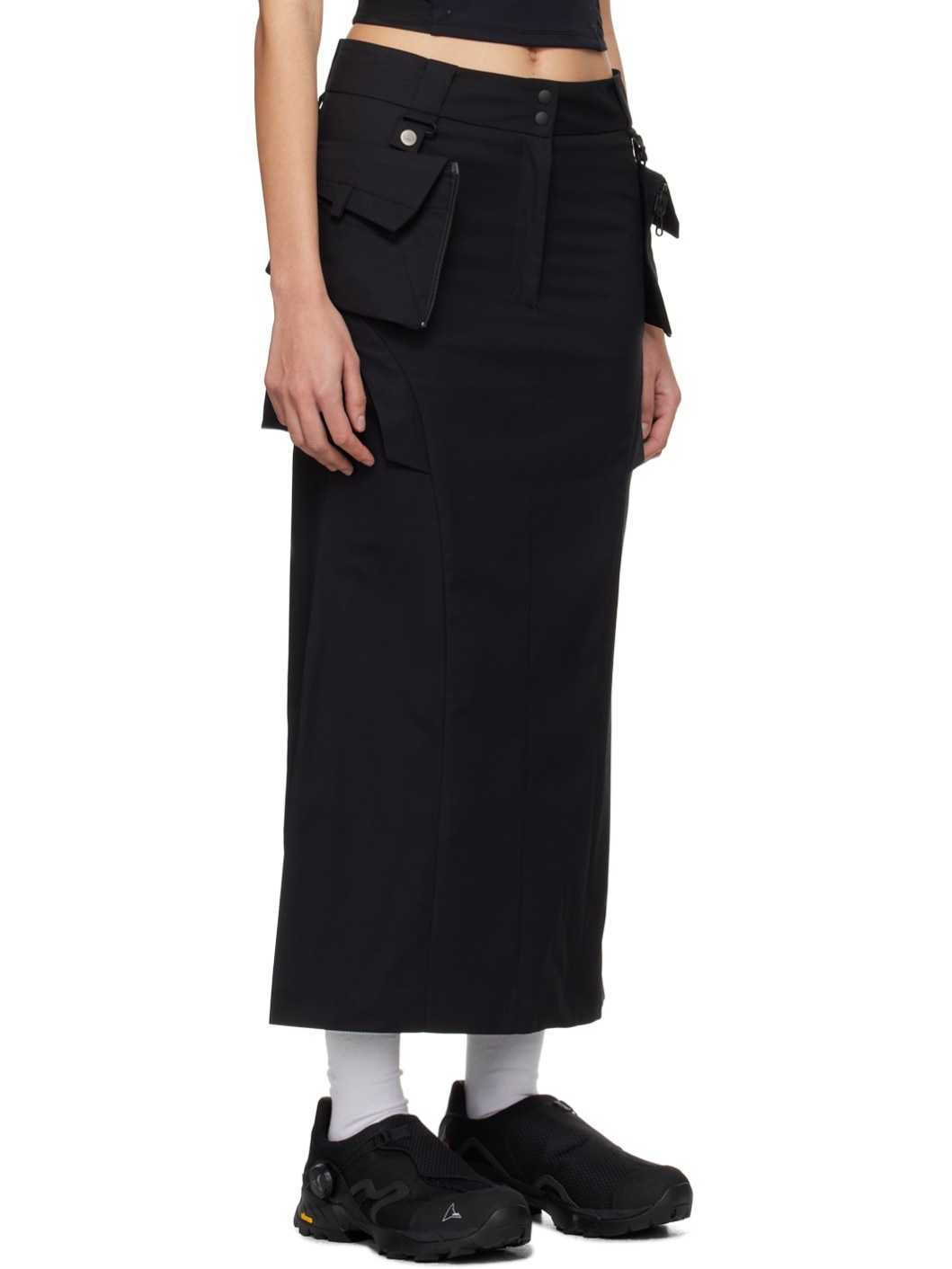 Black Cargo Midi Skirt - 2