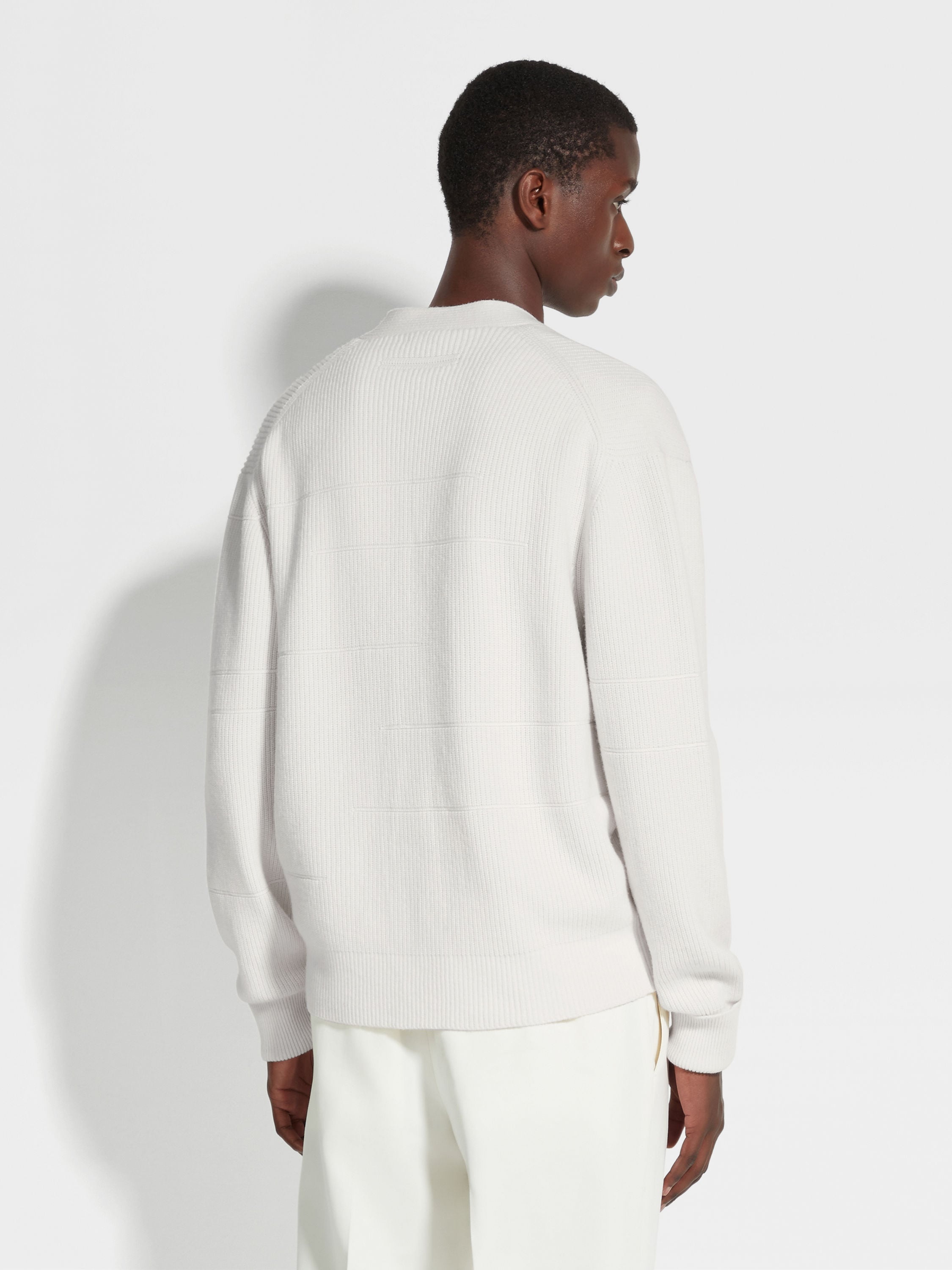 WHITE CASHMERE AND COTTON CARDIGAN - 5