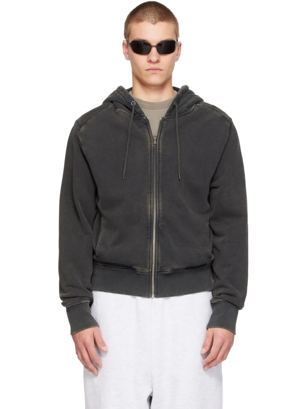 Black Slim Zip Up Hoodie - 1