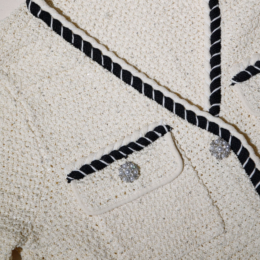 Cream Sequin Knitted Cardigan - 4
