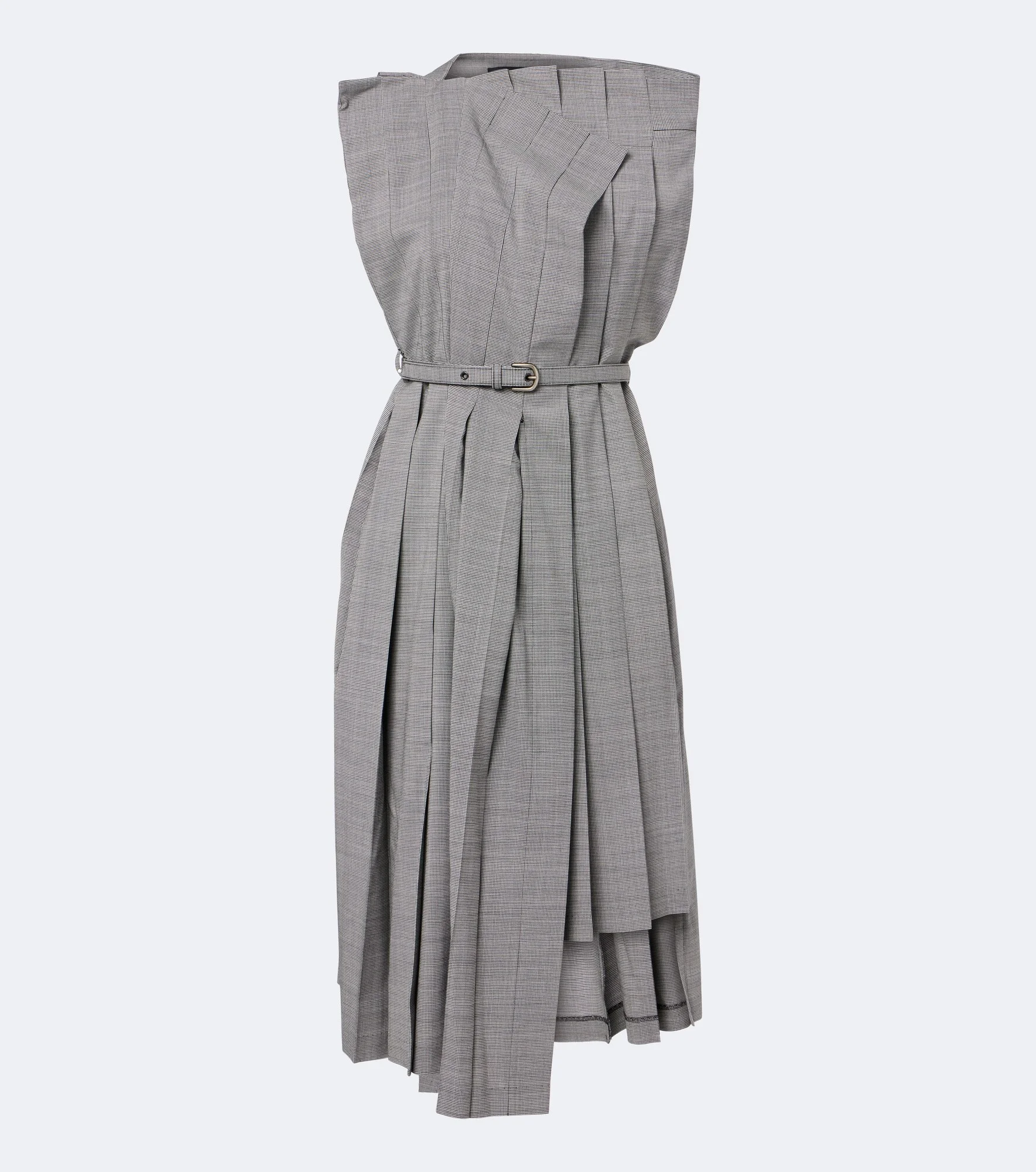 Houndstooth pleated asymmetric midi dress - 1