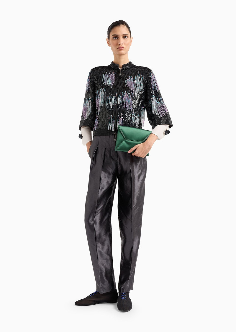 Small satin clutch bag with rhinestone piping 6