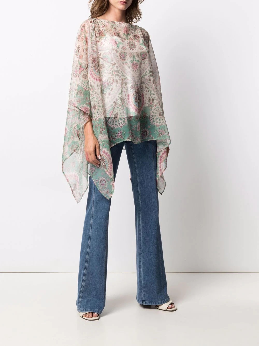 paisley-print chiffon poncho - 3